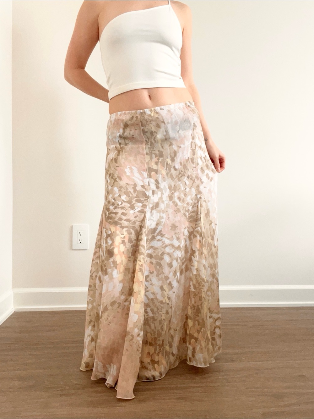 Ruby Rd. Beige and Blush Mosaic Satin Maxi Skirt